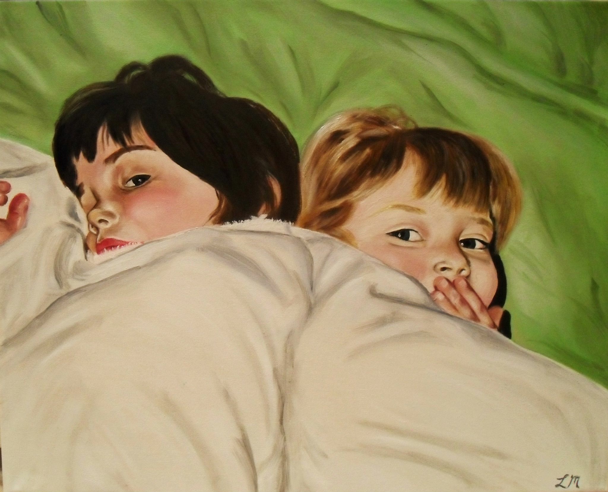 Oil painting of my sister and I