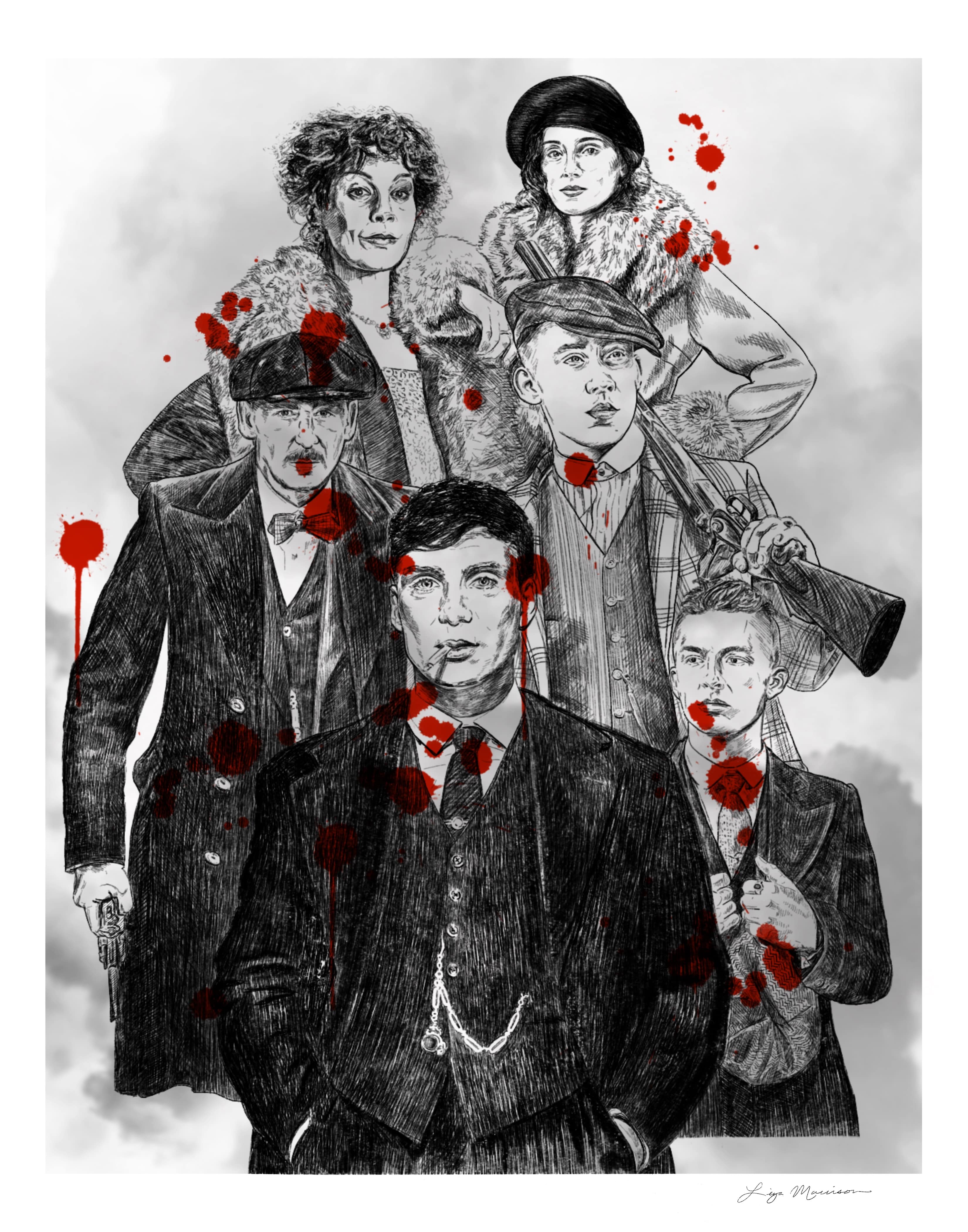 Digital drawing of the Shelbys from Peaky Blinders